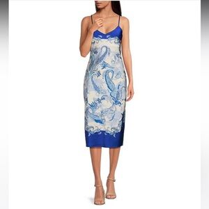 NWT Gianni Bini Harper Satin Printed V-Neck Sleeveless Slip Midi Dress